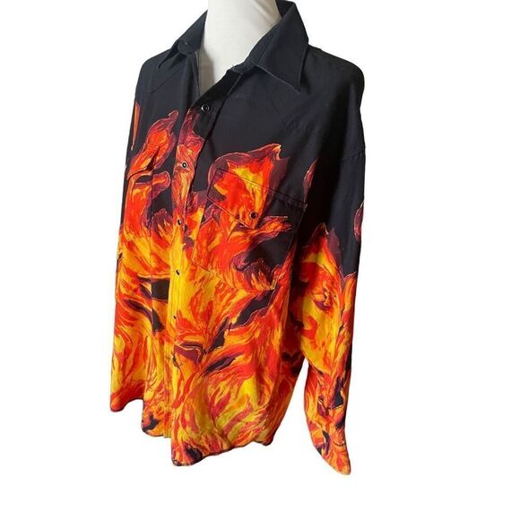 Wrangler Men's Western Bull Flame Vintage Long Sleeve Button-Down Shirt Large - Picture 7 of 11